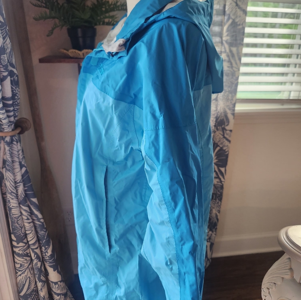 Marmot Two-Tone Turquoise Hooded Rain Jacket - Picture 4 of 7